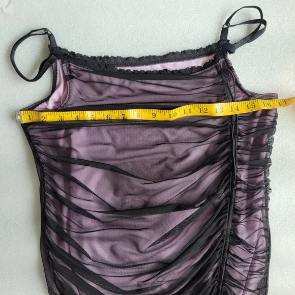 Vintage 90s Whimsigoth Lilac Slip Dress Black Mesh Overlay Asymmetrical Large - Picture 15 of 15